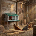3 Compartment Chicken Nesting Box with Roll Away Egg Design - Wall Mount Hen Laying Box with Pull-Out Trays for Easy Egg Collection, Cleanable & Chicken Coop Accessories, 3 Holes, Green