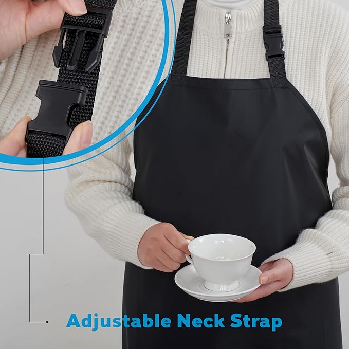 Aulett Home 35" Waterproof Rubber Black Vinyl Apron for Dishwashing, Lab, Butcher, Dog Grooming - Industrial Plastic