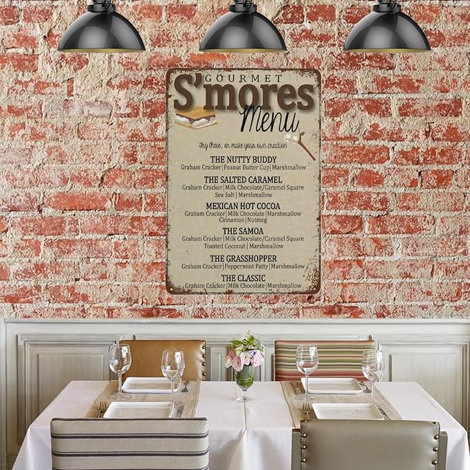 S'Mores Bar Menu,S'Mores Wedding Bar Vintage Tin Sign Camping Party Metal Sign Retro Wall Decor Gift Plaque Tin Sign For Home Cafes Pub Club Office Store,8x12 inches