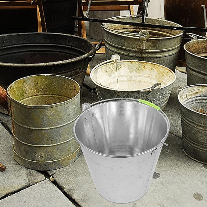 Metal Water Bucket 8l Original Color Heavy Duty Portable Water Container for Outdoor Garden, Farm, and Beach Sand Carrying