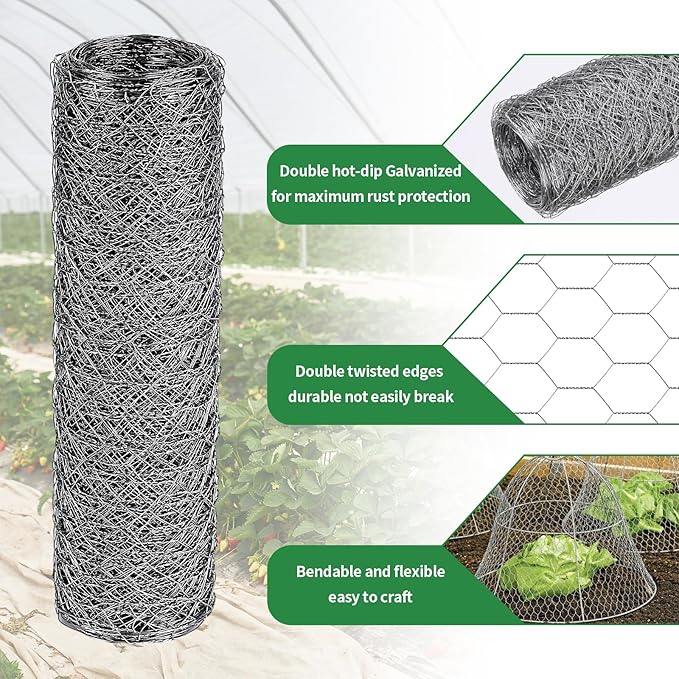13.8 in x 49 ft Chicken Wire Fencing, Rustproof Galvanized Iron Chicken Wire Mesh for Pet Rabbit, Floral Chicken Wire Roll Netting to Protect Poultry Plant Fruit