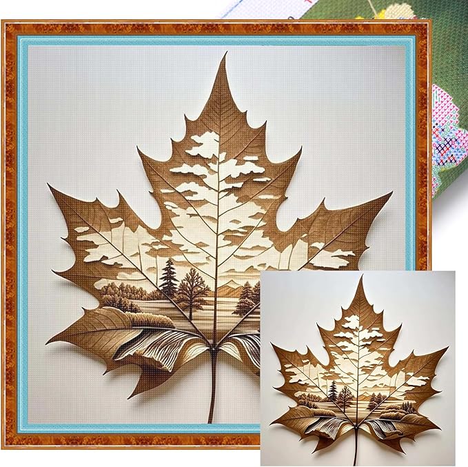 Dead Leaf Forest Stamped Cross Stitch Kits for Adults Beginners - 45x45cm 11CT Pre-Printed Embroidery Needlepoint Starter Kit, DIY Craft Perfect for Home Wall Decor Gift and Seasonal