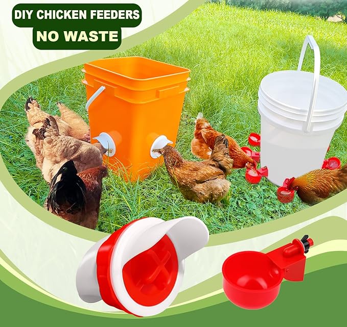 Automatic Chicken Feeder & Waterer Set - 8 Feeder Ports + 8 Water Cups, DIY Ratproof Waterproof Poultry Supplies