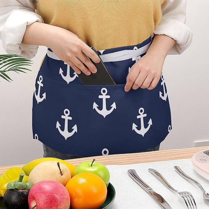 Unisex Apron for Cooking Server Waitress Half Waist Apron with 3 Pockets