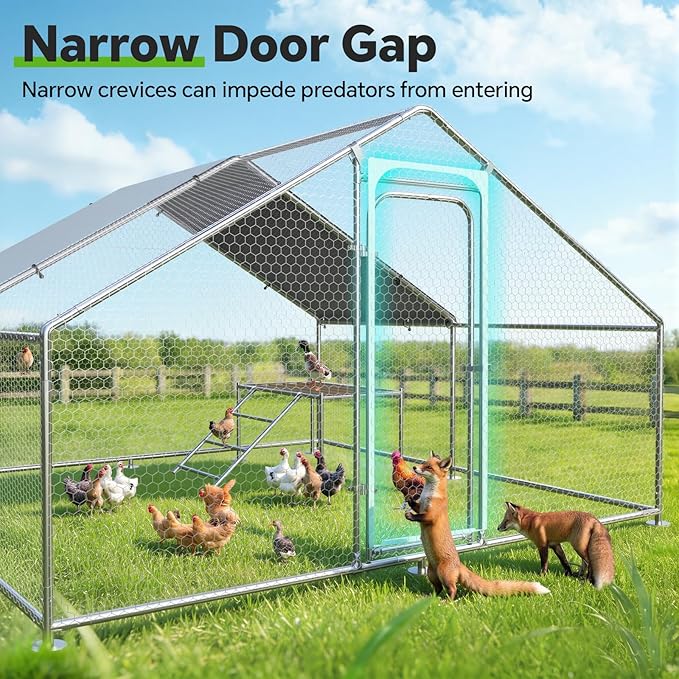Large Metal Chicken Coop with Roosting Ladder, UV-Resistant and Waterproof Cover, Outdoor Walk-in Cage Hen House for Yard Farm Rabbit Duck Chicken Run, Spire Roof (13.1'W x 9.8'L x 6.4'H)