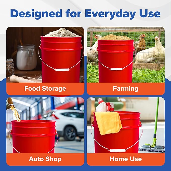 ePackageSupply 5 Gallon Plastic Bucket with Airtight Lid | Made in USA | Food Grade Bucket | BPA-Free | Heavy Duty 90 Mil All Purpose Pail | One 12" Rubber Mallet & One Lid Opener Included | 6 Pack