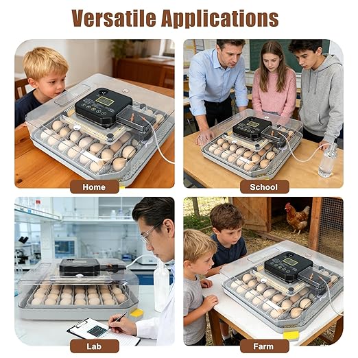 4th Gen – 48 Egg Fully Automatic Incubator, 2026 UpgradedDesign, Intelligent Sensor-Based Humidity & Temp Control, Custom Days, Adjustable Auto Turning & Stop, Chick Separator, Flexible Egg Spacing