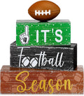Geelin 4 Pcs Football Table Decorations Football Tiered Tray Decor Wooden Sign Centerpiece Decorative Faux Stack Book Block for Coffee Table Fireplace Mantel Floating Shelf