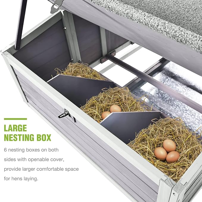 GUTINNEEN Large Chicken Coop on Wheels Mobile Wooden Hen House Weatherproof Duck Poultry Cage 67.3" L for 6-8 Chickens with 6 Nesting Box