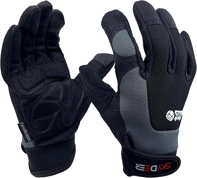 SKYDEER Touch Screen Leather Work Gloves for Men, Impact Protection, Vibration Reduction, Machine Washable Gardening Gloves (SD8820G/L)