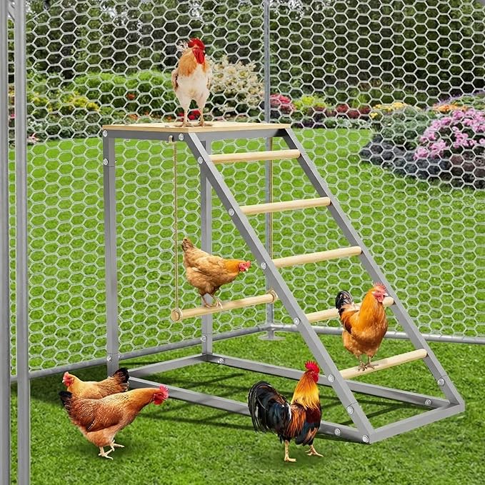 35" Chicken Perch Roosting Bar, Metal Chicken Ladder for Coop, Multi-Tier Wood and Iron Hen Stand, Durable Backyard Poultry Roost for Resting and Exercise