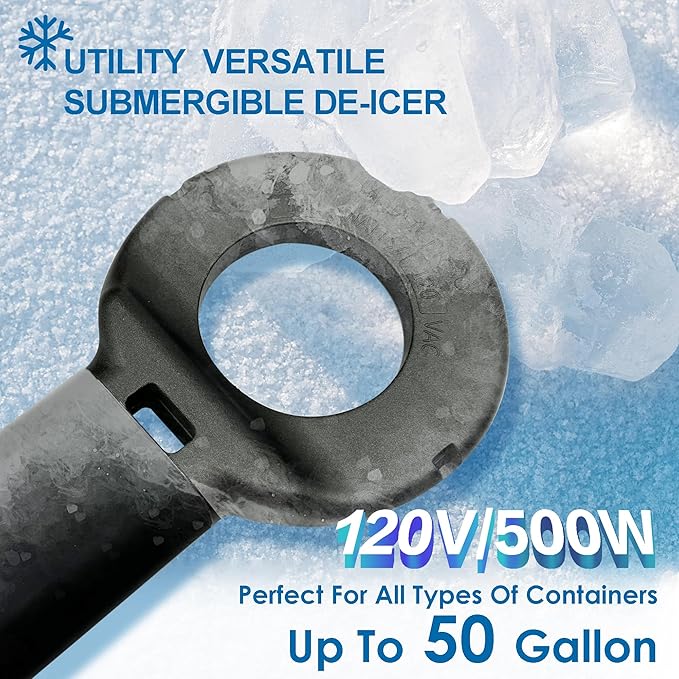 Utility De-Icer 500 Watt Submergible Cast Aluminum Chicken Water Heater Livestock Tank Heater for Winter Black