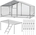 10x6.5 FT Metal Chicken Coop with Perch, Functional Split Door Chicken Coop Run with Cover & Hardware Cloth,Heavy Duty Chicken Pen with Aluminum Frame, Easy Setup Animal Run for Hen, Duck, Goat