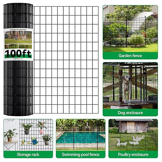 Welded Wire Fence, 100t(L) x 24inch(H) PVC Anti-Rust Coated Wire Mesh, 2 Inch x 3 Inch 16GA Garden Edging Border, Roll Metal Animal Barrier for Yard Vegetable Plant Protection Poultry Netting