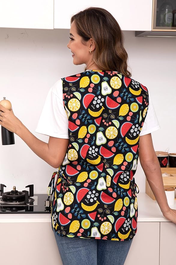 Nanxson Women Cobbler Apron with 2 Patch Pockets Cotton printed Smock with Side Ties for Work Chef kitchen CF3187