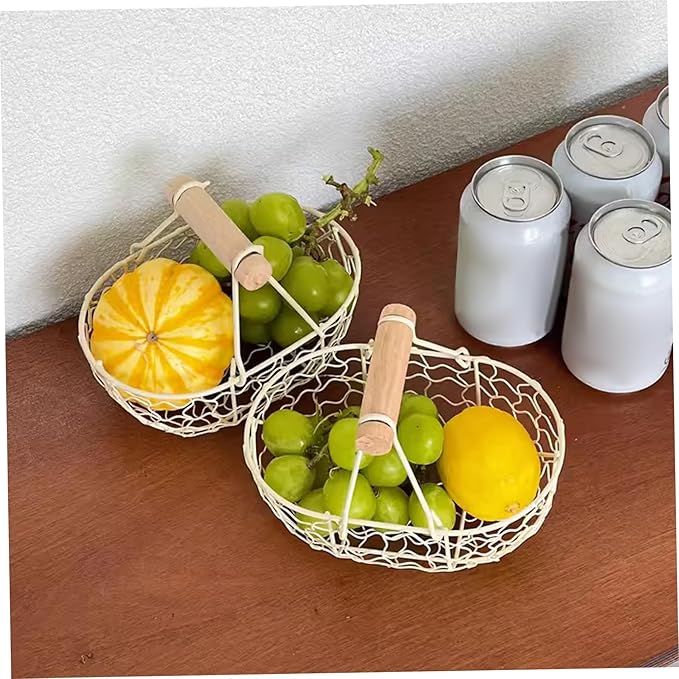 Egg Basket, Small Farmhouse Wire Basket with Wooden Handle Rustic Countertop Holder and Storage for Gathering Fresh Eggs, Homeused