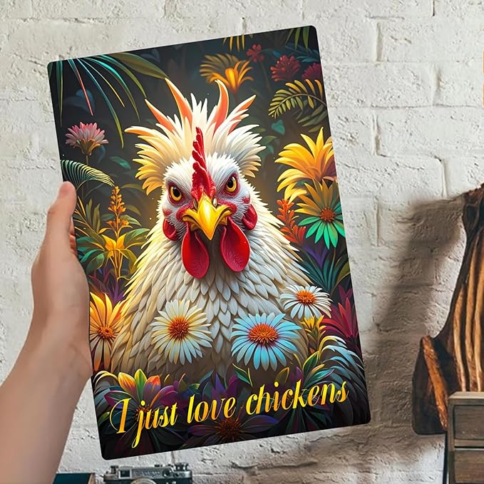 Chicken Retro Tin Sign Vintage Metal Poster Wall Art Chicken Decoration for Coops Farms Yard Home Bar Cafe Garage or Office - Thoughtful Chicken Gift Idea