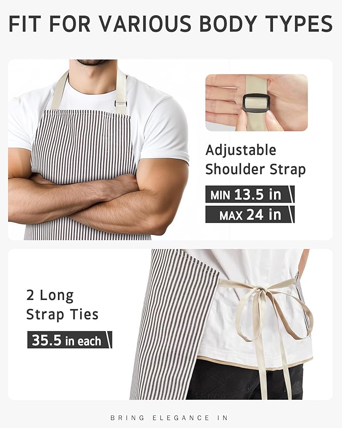 Syntus Adjustable Bib Apron with 2 Pockets Cooking Kitchen Aprons for Women Men Chef