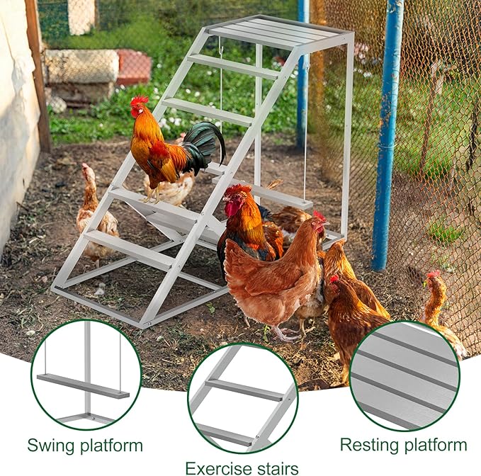 Chicken Perch Swing for Coop – Wooden Hanging Roosting Bar & Climbing | Chicken Perch for Hens & Chicks | Chicken Coop Accessories for Exercise, Pecking & Balance Training,Grey
