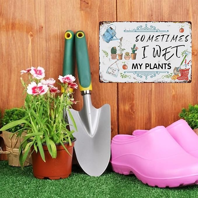 Vintage Garden Metal Signs - Sometimes I Wet My Plants Tin Sign, Retro Rustic Outside Sign Gardening Lover Gifts Fence Decoration Wall Art Decor Plaques 8x12 inch