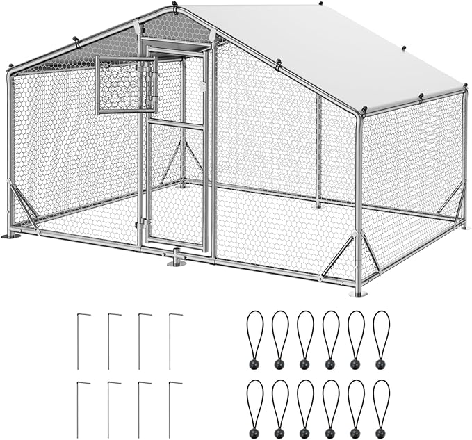 10x6.5 FT Metal Chicken Coop, Functional Split Door Chicken Coop Run with Cover & Hardware Cloth,Heavy Duty Chicken Pen with Aluminum Frame, Easy Setup Animal Run for Hen, Duck, Goat