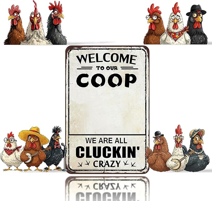 DIY Magnetic Attraction Design,Funny Chicken Tin Sign | chicken decor | Farmhouse Wall Decor, Rooster Kitchen & Bathroom Art,Metal Signs,Funny Gifts,8 * 12 Inch (Grayish Yellow)