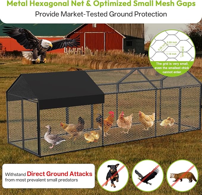 Large Metal Chicken Coop 120" L×40" W×40" H Heavy Duty Chicken Run Hen House with Waterproof Anti-UV Cover for Outdoor Chicken Pens with Chicken Swing