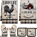 Leinuosen 6 Barn Farm Farmhouse Kitchen Decor Dish Towels Oven Mitts and Pot Holders Sets Chicken Kitchen Towels Absorbent Decorative Accessories for Cooking Baking Grilling