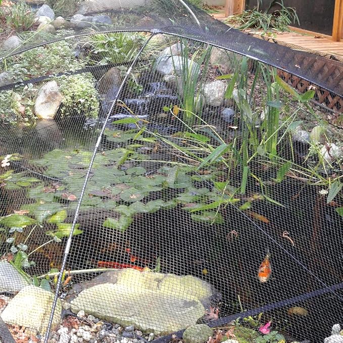 Koi Pond Netting for Leaves 20x20 Ft, 1/2 in Strong Woven Fine Mesh Pond Leaf Net Cover, Protecting Koi Fish from Herons, Raccoons, Birds, Cats & Predators, 21 Pcs Stakes Included