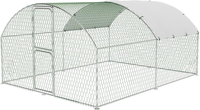 Large Metal Chicken Coop, Walk-in Poultry Cage, Chicken Run Pen House with Waterproof & Anti-Ultraviolet Cover Chicken Coop Run with Double Lockable Doors for Outdoor and Backyard 9.8 x 13.1X 6.6ft
