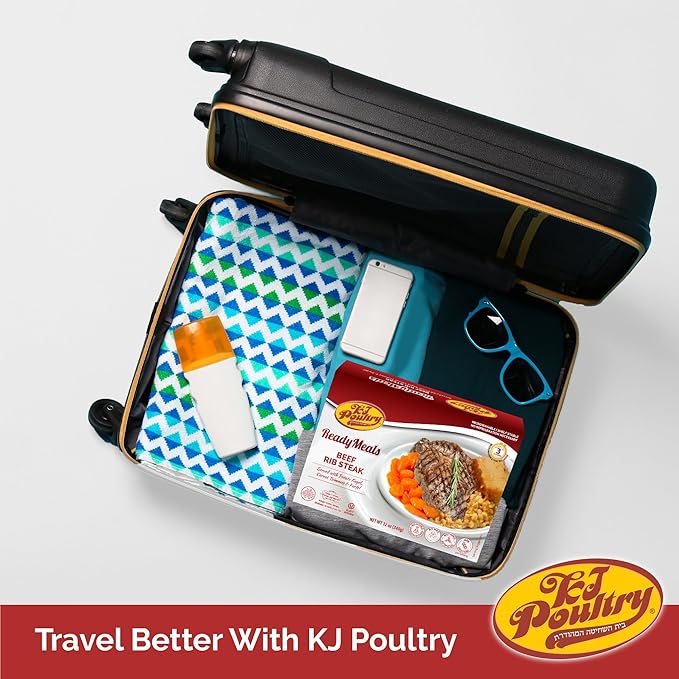 KJ Poultry Kosher Ready Meals - Beef Rib Steak & Kugel, MRE Meat Meals Ready to Eat, Shabbat Food (6 Pack) Prepared Entree Fully Cooked, Shelf Stable Microwave Dinner Travel Military Camping Survival