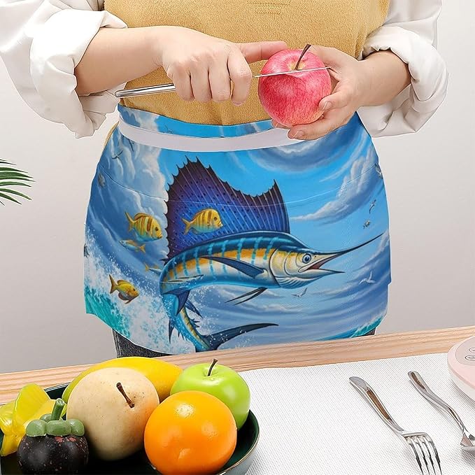Half Apron with 3 Pockets Chef Cooking Kitchen Restaurant Aprons for Women Men