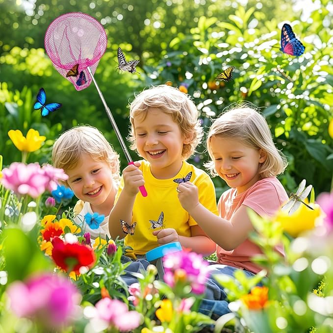 TSYAN Telescopic Butterfly Fishing Nets for Kids Catching Insect Net Outdoor Tools for Catching Bugs Fish Insect Ladybird, Extendable 34" Inches and Anti Slip Grip