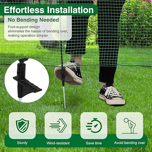 Temporary Fence with Step-in Stakes - 3ft x 100ft Plastic Mesh Fencing Safety Barrier for Dogs, Chickens - Portable Temporary Fencing with Posts for Backyard, Garden, Outdoor Animal Protection
