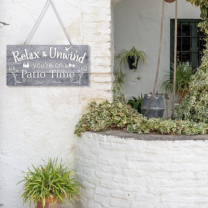 Hotop Patio Decor Patio Sign Decorations Outdoor Metal Porch Wall Decor Rustic Farmhouse Wall Art for Backyard Porch Balcony Gazebo Accessories(10 x 5",Gray)