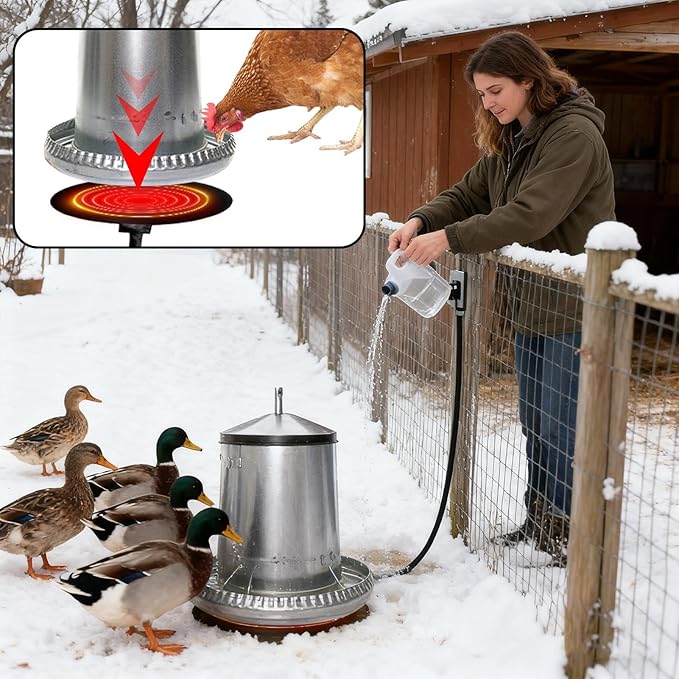Chicken Water Heater, 5.9 Inch Silicone Freeze Proof Heating Pad, 20W Poultry Waterer Heater with 60 Inch Cord, Winter Farm Livestock Heating for Chicken Coop Outdoor Use, Keeps Water from Freezing