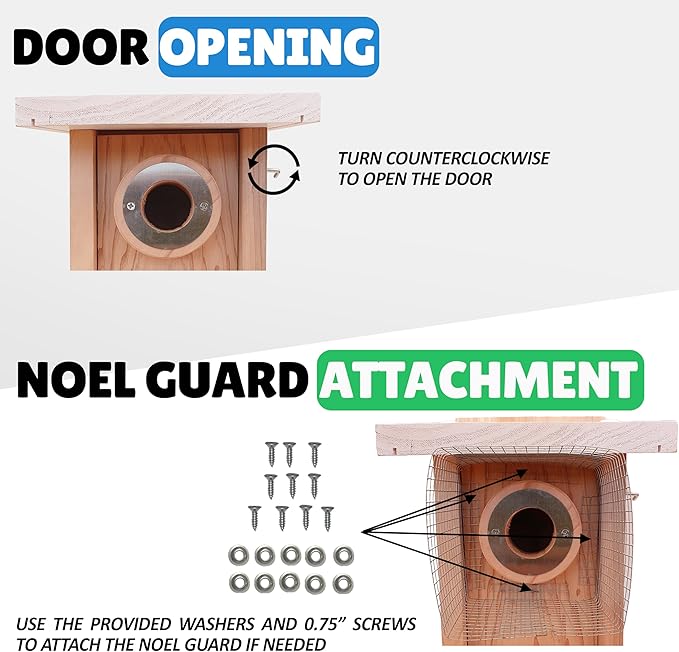 Premium Cedar Bluebird House for Outside - Wooden Bird Box with White Painted Roof & Noel Guard Predator Protection - Durable Birdhouses for Outdoors & Blue Bird Nesting