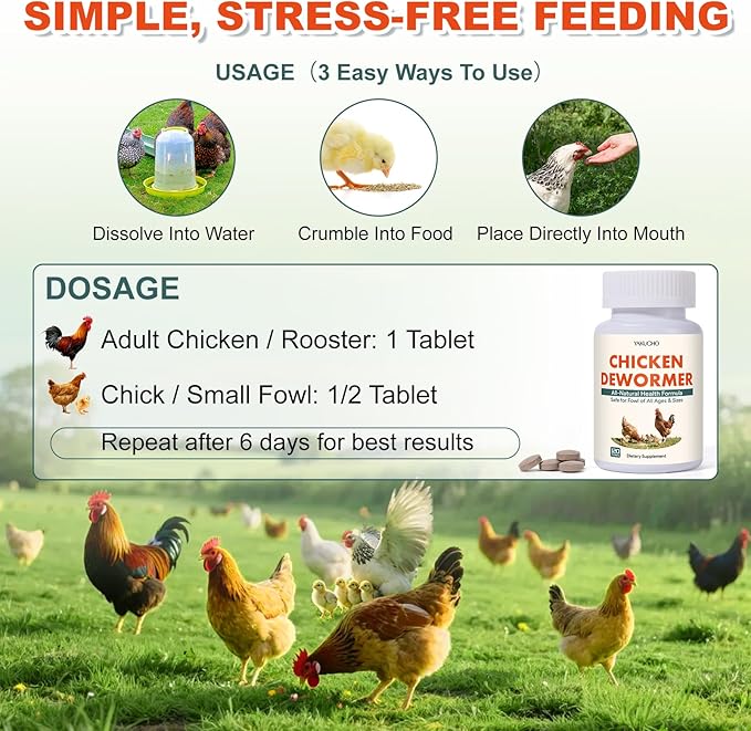 Chicken Gut Health Supplement – Natural Herbal Formula for Chickens, Chicks, Roosters & Turkeys, Supports Digestive Health & Internal Balance, Safe for Layers & Egg Production, 120 Easy-Feed Tablets