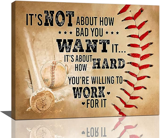 Baseball Wall Art Inspirational Sport Theme Wall Decor Motivational Quotes Pictures Canvas Prints Artwork Baseball Decor For Boys Room Playroom Bedroom Gym Framed 20"x16"