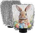 ALAZA Rabbit Bunny Easter Eggs Car Wash Mitt Scratch Free, 2 Pack Absorbent Microfiber/Chenille Washing & Drying Mitts, M
