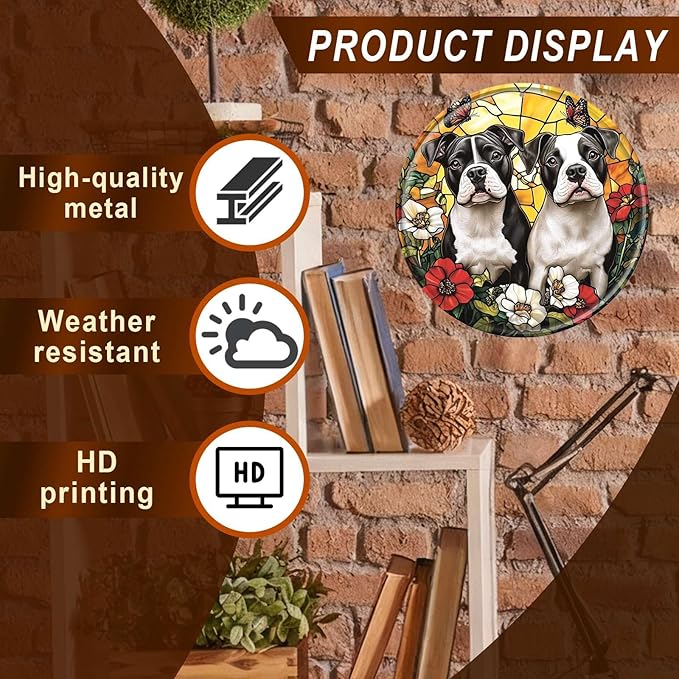 Dog Round Metal Tin Sign Wreath Vintage Wall Art Decor for Home Garden Yard Decor 12x12inch