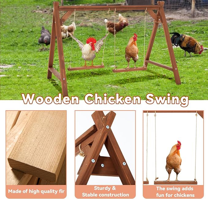 PETSFIT Chicken Roosting Bars for Hens with 2 Swings,Chickens Perch for Pet's Healthy and Play,Chicken Coop Accessories for 6-8 Chickens,Easy to Assemble and Clean