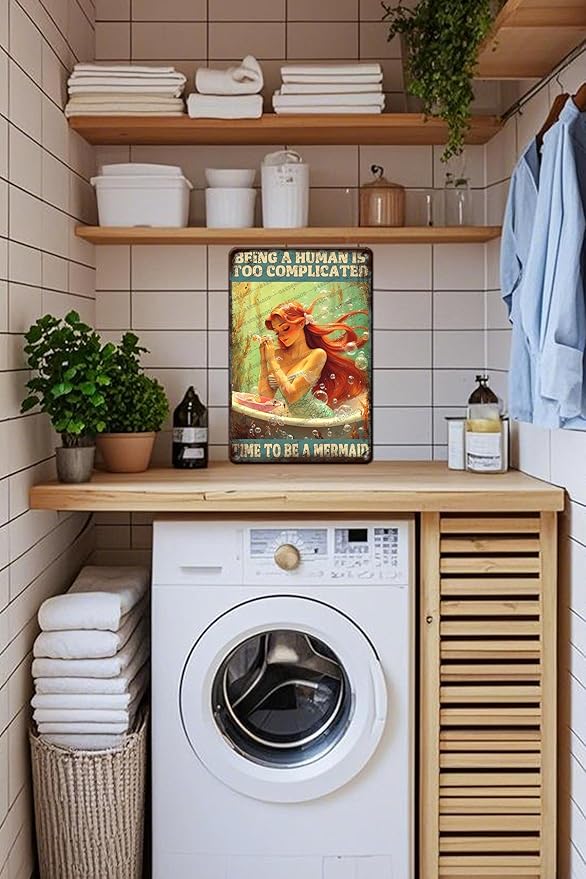 Mermaid Metal Sign Being A Human Is Too Complicated Time To Be A Mermaid Novelty Metal Poster Home Kitchen Bathroom Aluminium Sign Art Wall Decor 16x12 Inch
