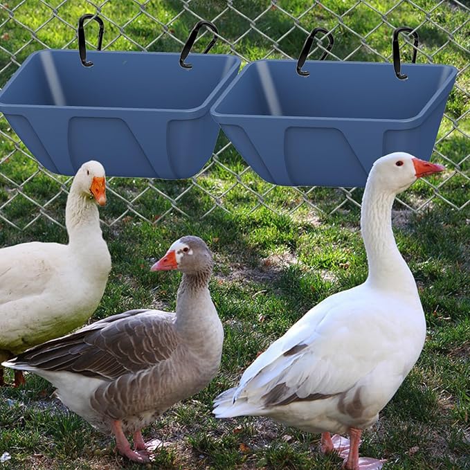 Hanging Chicken Feeder Trough for Goat Sheep Deer Poultry Duck Chicken Fence Feeder Livestock Feeding Container Goats Supplies Feeders Waterer Bucket (Black and Blue)