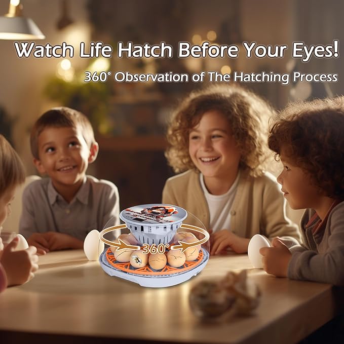 Smart Chicken Incubators for Hatching Eggs with Automatic Turner Small Poultry Duck Quail 12 Egg Incubator Temperature Control Display Hatcher Machine (Mechachick, ℉)