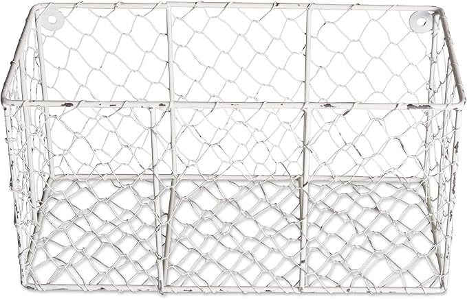 DII Chicken Wire Collection Farmhouse Vintage Wall Baskets, Small Basket, White