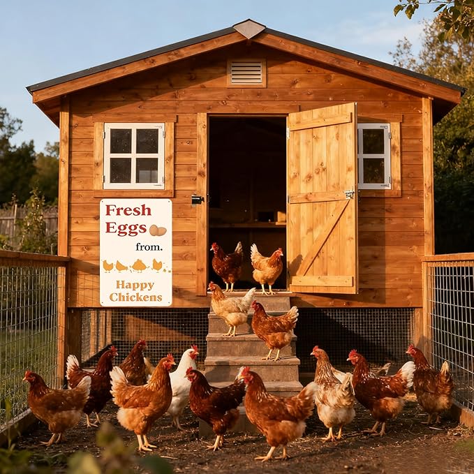Farm Fresh Eggs Sign Chicken Coop Decor Home Decor Gifts Outdoor Patio Signs Cute Garden Tin Sign 8×12 Inches For Yard Home Kitchen