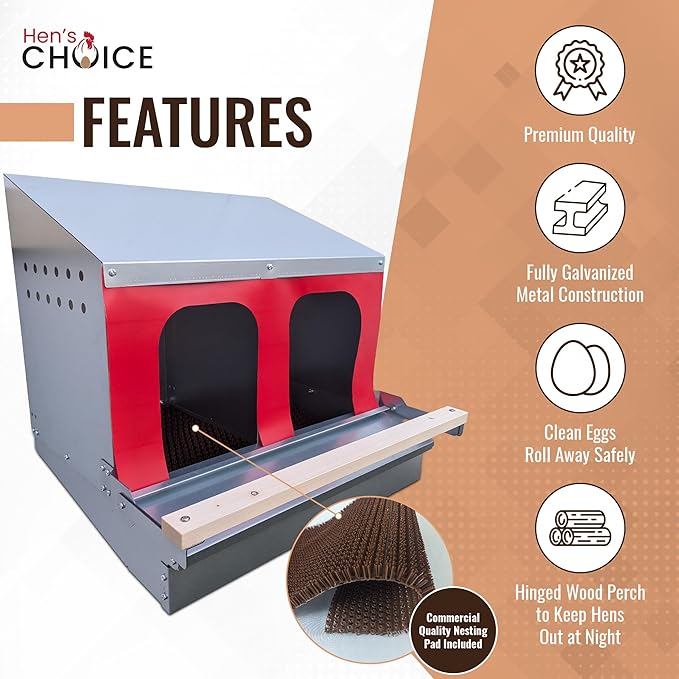 Hen's Choice™ - Reversible Roll Out Nest Box for Chickens | Roll Away Nest Box | 2 Compartment 21" | Heavy Duty Galvanized