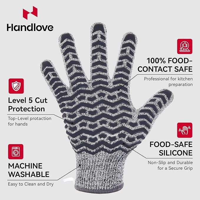 HandLove Cut Resistant Gloves, 100% Food Contact Safe, CE Level 5 Premium Protective Cutting Gloves