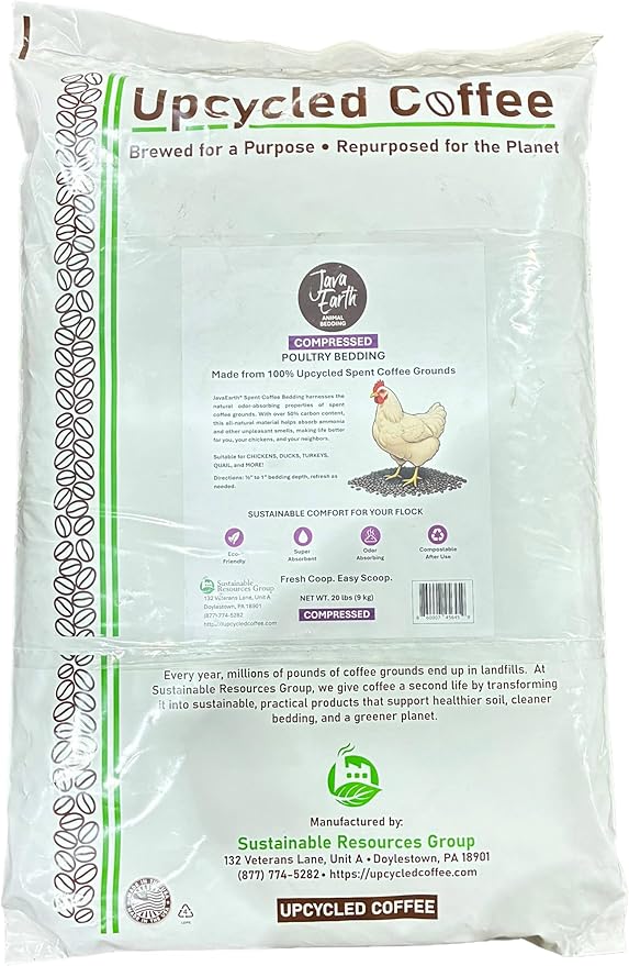 JavaEarth® Compressed Poultry Bedding, Upcycled Spent Coffee Ground Pellets, 20 lbs
